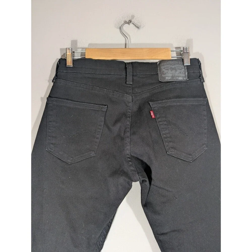Levi's 502 Mens Black Taper Fit Jeans Mid Rise Cropped Raw Hem Sz 29 Grunge